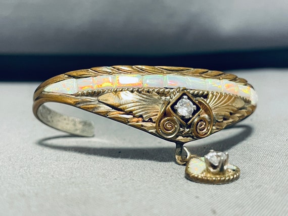 Very Rare Vintage Native American Navajo Gold Opal Sterling Silver Inlay Bracelet Very Rare Vintage Native American Navajo Gold Opal Sterling Silver Inlay Bracelet