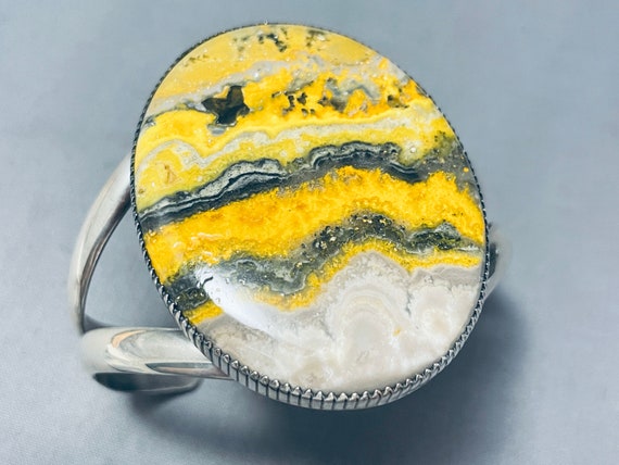 Sturdy 63 Gram Native American Navajo Honeybee Jasper Sterling Silver Bracelet Cuff Sturdy 63 Gram Native American Navajo Honeybee Jasper Sterling Silver Bracelet Cuff