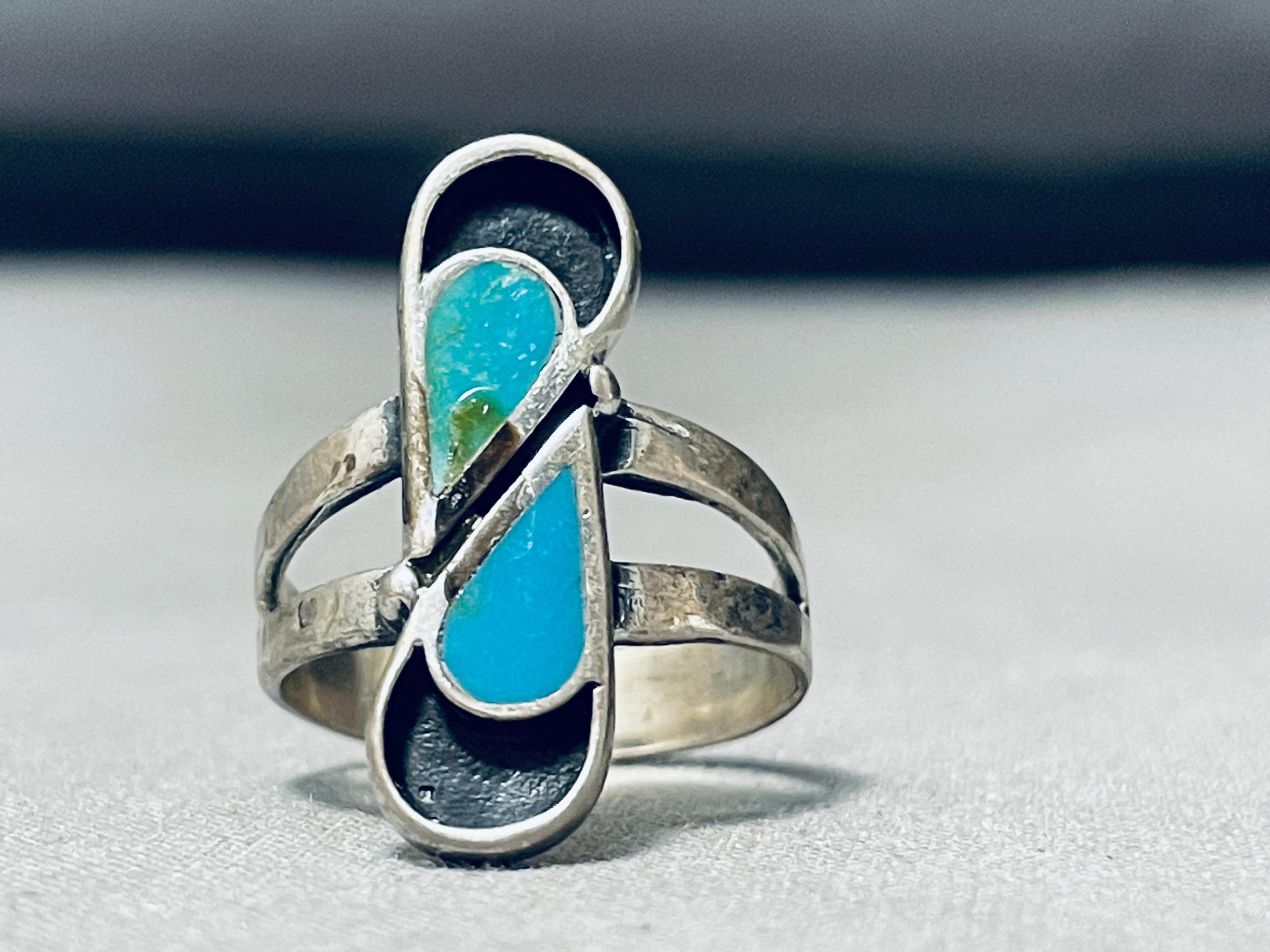 Huge Vintage Zuni 'Tears Of Joy Turquoise' Native American Jewelry Silver Ring Old Huge Vintage Zuni 'Tears Of Joy Turquoise' Native American Jewelry Silver Ring Old
