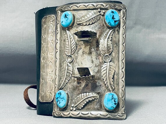 Tremendous Vintage Native American Navajo Morenci Turquoise Sterling Silver Bowguard Tremendous Vintage Native American Navajo Morenci Turquoise Sterling Silver Bowguard