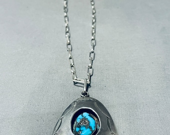 Impressionante collana vintage in argento sterling con turchese Navajo Morenci dei nativi americani - Fai un'offerta!