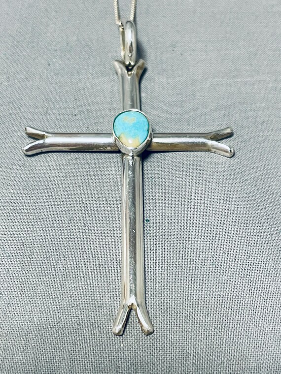 Native American Exquisite Vintage Santo Domingo Royston Turquoise Sterling Silver Cross Pendant Native American Exquisite Vintage Santo Domingo Royston Turquoise Sterling Silver Cross Pendant
