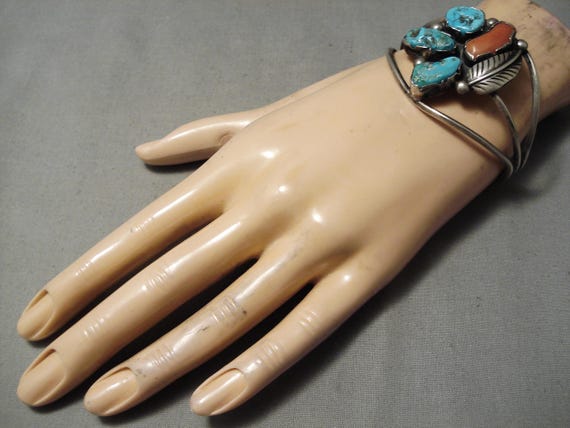 Superb Vintage Native American Navajo Chunky Coral Turquoise