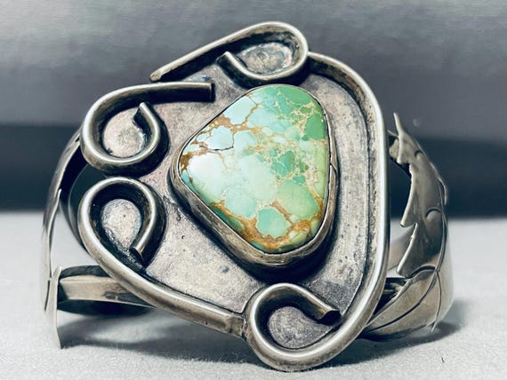 Museum Quality Vintage Native American Navajo Cairoc Lake Turquoise Sterling Silver Bracelet Museum Quality Vintage Native American Navajo Cairoc Lake Turquoise Sterling Silver Bracelet
