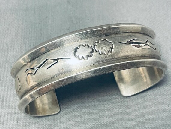 Unique Skinny Dancer Vintage Native American Navajo Sterling Silver Bracelet Unique Skinny Dancer Vintage Native American Navajo Sterling Silver Bracelet