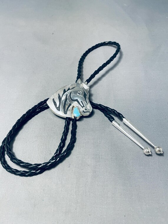Alon Mariano Horse Native American Navajo Turquoise Sterling Silver Bolo Tie Alon Mariano Horse Native American Navajo Turquoise Sterling Silver Bolo Tie