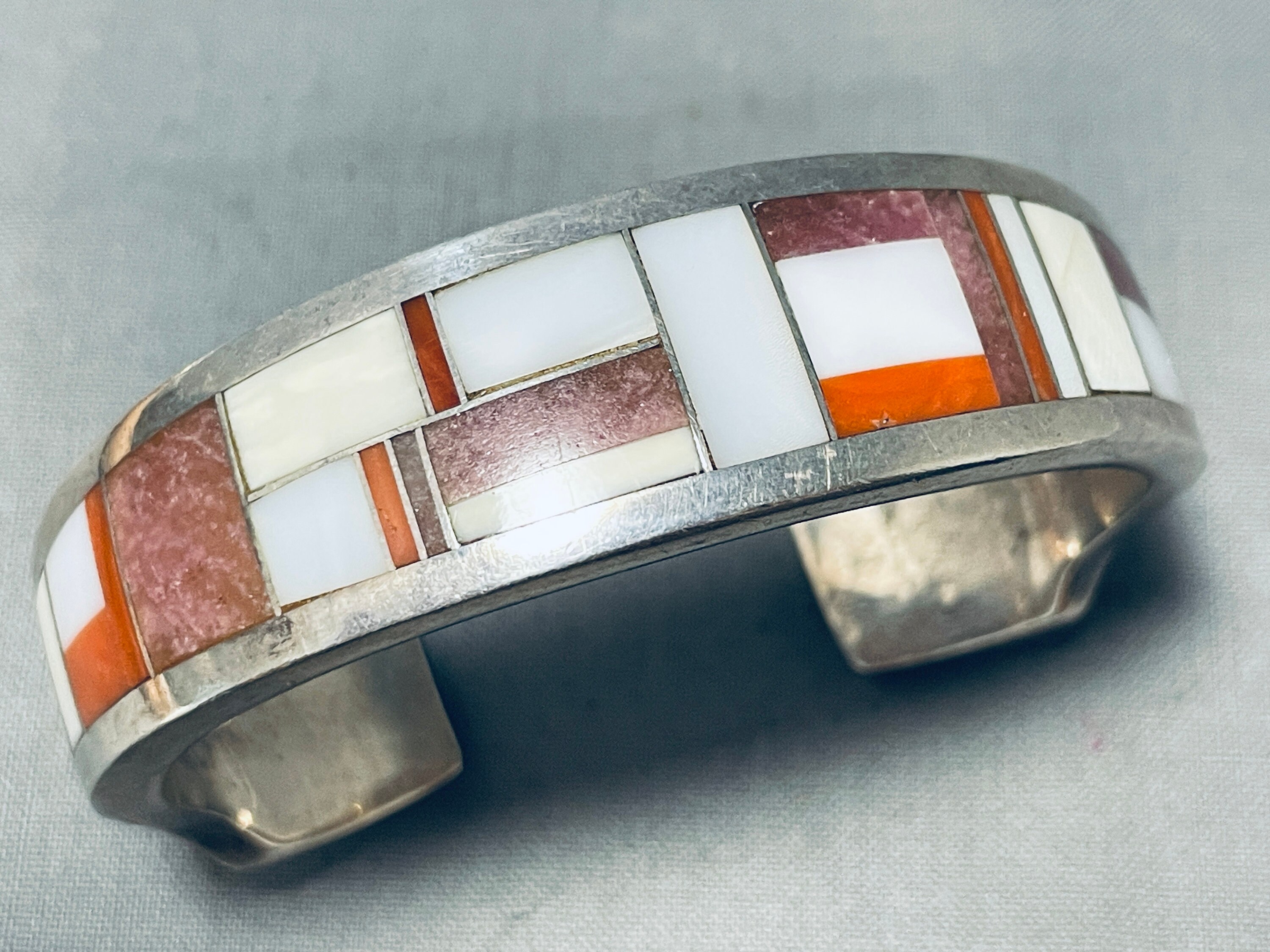 Native American Knifewing Segura Vintage Chiricahua Coral Pipestone Sterling Silver Bracelet Native American Knifewing Segura Vintage Chiricahua Coral Pipestone Sterling Silver Bracelet