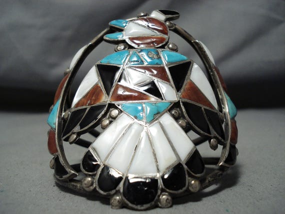 One Of Best Vintage Native American Zuni Santo Domingo Turquoise Sterling Silver Bird Bracelet One Of Best Vintage Native American Zuni Santo Domingo Turquoise Sterling Silver Bird Bracelet