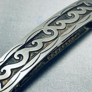 Wonderful Native American Navajo Handcarved Sterling Silver Waves Barrette Wonderful Native American Navajo Handcarved Sterling Silver Waves Barrette