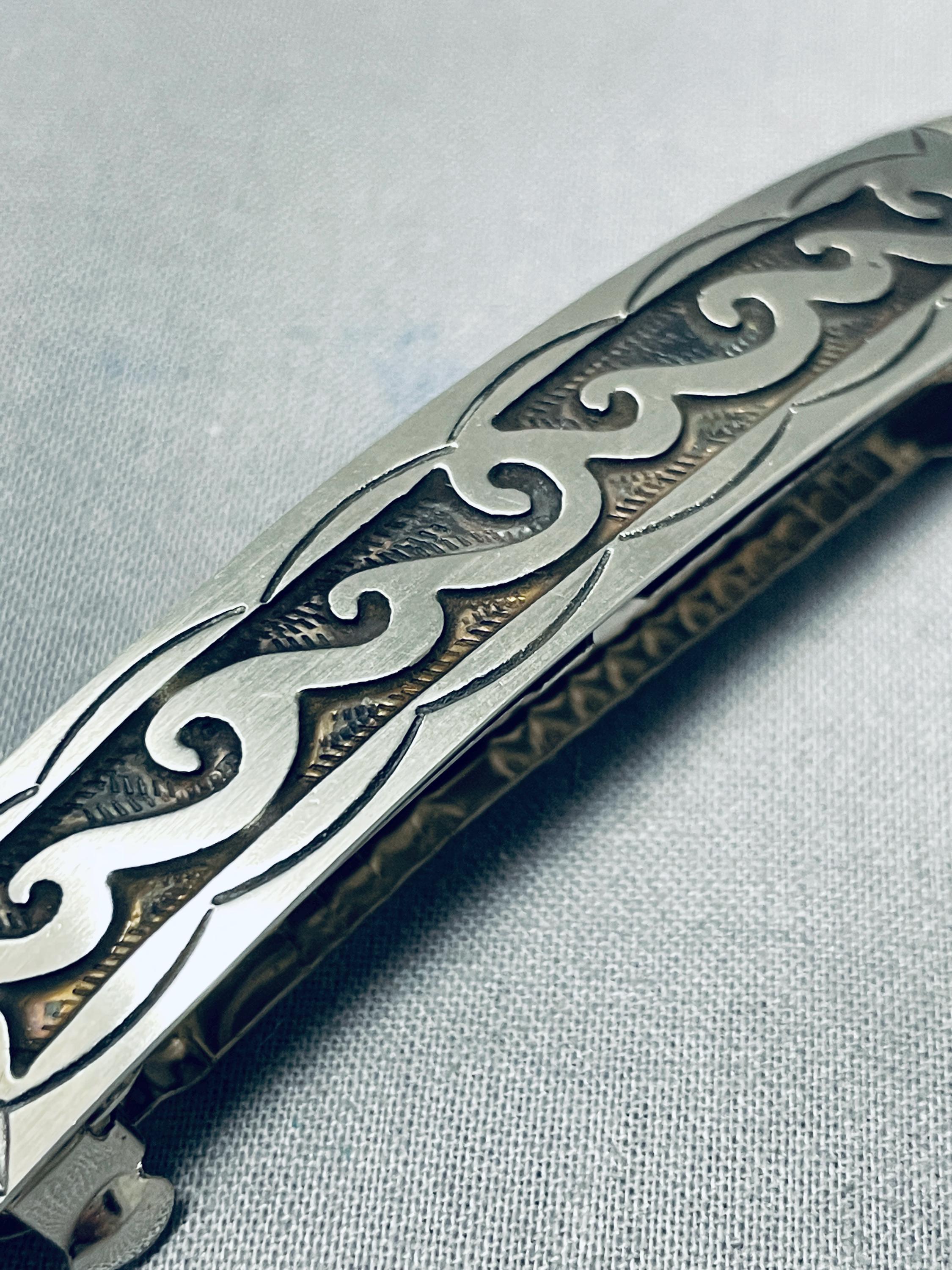 Wonderful Native American Navajo Handcarved Sterling Silver Waves Barrette Wonderful Native American Navajo Handcarved Sterling Silver Waves Barrette