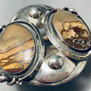 Desert Scene Jasper!! Vintage Native American Navajo Sterling Silver Necklace Desert Scene Jasper!! Vintage Native American Navajo Sterling Silver Necklace