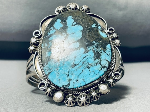 Detailed Matrix Native American Navajo Turquoise Sterling Silver Hand Wrought Ketoh Bracelet Detailed Matrix Native American Navajo Turquoise Sterling Silver Hand Wrought Ketoh Bracelet
