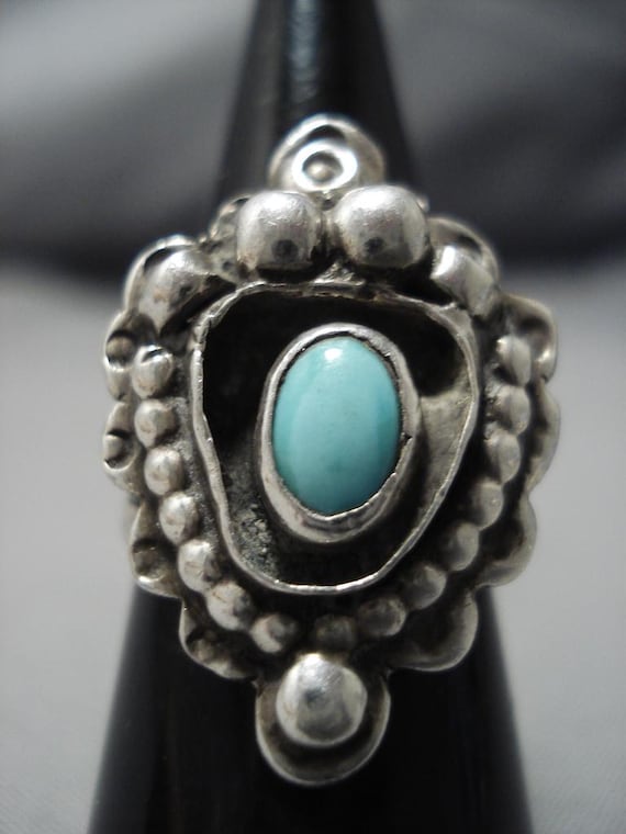 Very Unique!! Fabulous Vintage Native American Jewelry Navajo Domed Turquoise Sterling Silver Ring Old Very Unique!! Fabulous Vintage Native American Jewelry Navajo Domed Turquoise Sterling Silver Ring Old