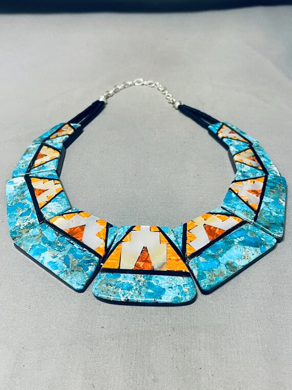 Gasp! Santo Domingo Turquoise And Shell Sterling Silver Necklace Gasp! Santo Domingo Turquoise And Shell Sterling Silver Necklace