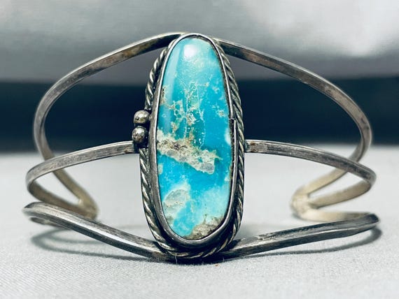 Rare Turquoise Vintage Native American Navajo Gilbert Sterling Silver Bracelet Rare Turquoise Vintage Native American Navajo Gilbert Sterling Silver Bracelet