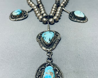 Een van de meest luxueuze vintage Native American Navajo turquoise sterling zilveren ketting - doe een bod!