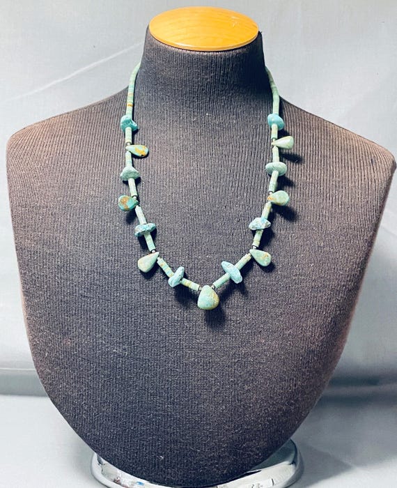 Native American Very Rare!! Vintage Santo Domingo #8 Turquoise Sterling Silver Necklace Old Native American Very Rare!! Vintage Santo Domingo #8 Turquoise Sterling Silver Necklace Old
