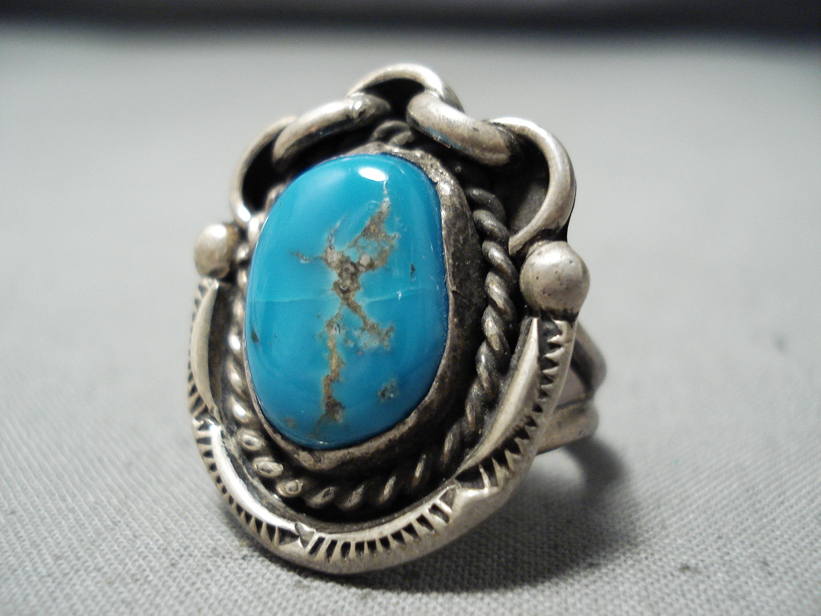 Wonderful Vintage Native American Navajo Old Kingman Turquoise Sterling ...