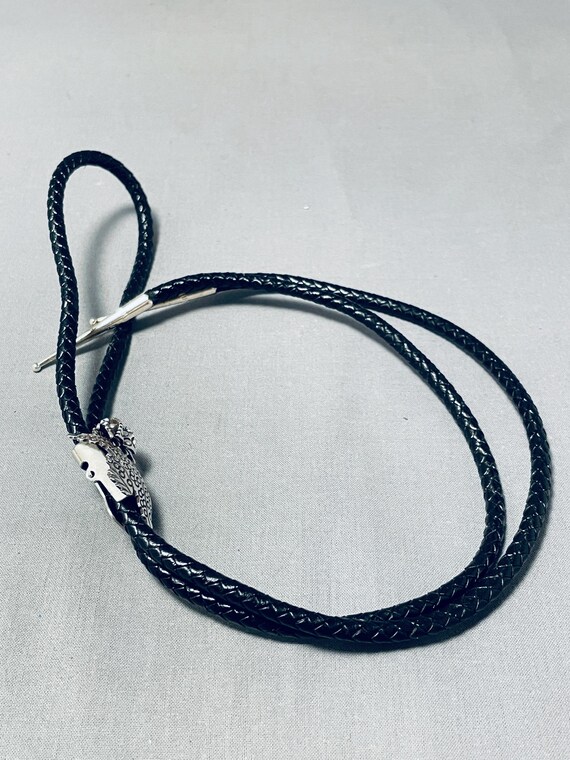 Outstanding Native American Navajo Signed Handcarved Sterling Silver Toad Bolo Outstanding Native American Navajo Signed Handcarved Sterling Silver Toad Bolo