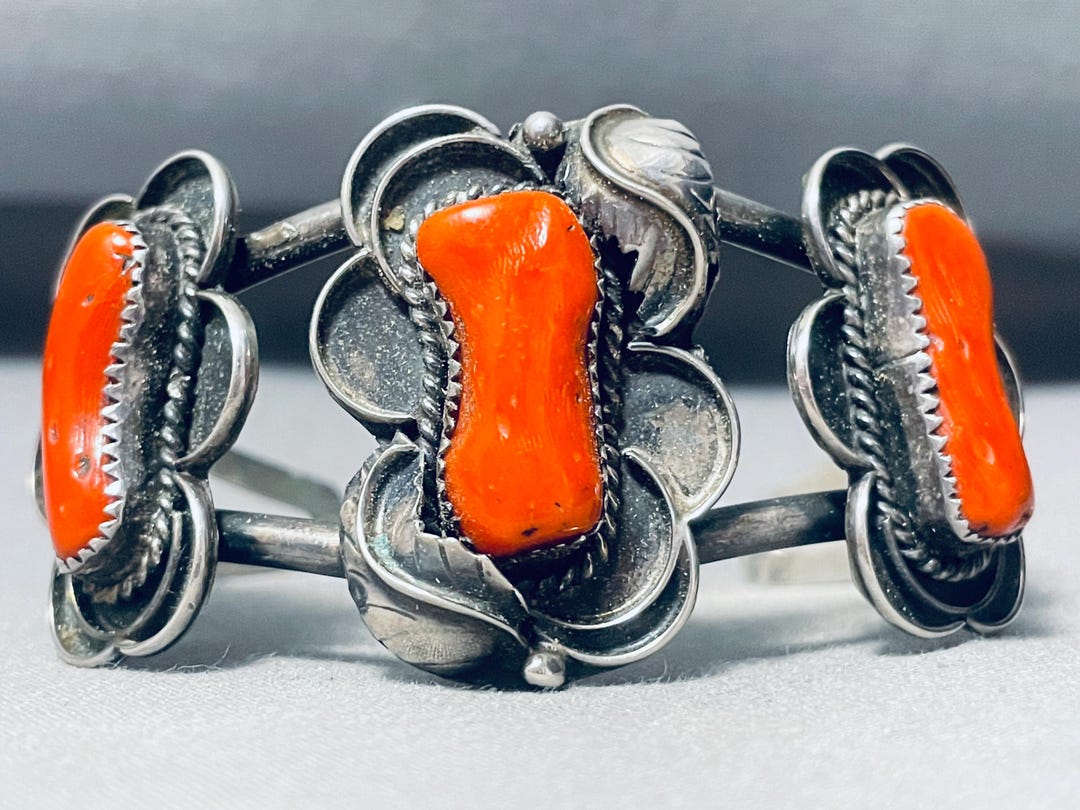 Big Old Chunks of Coral Vintage Native American Navajo Sterling Silver ...