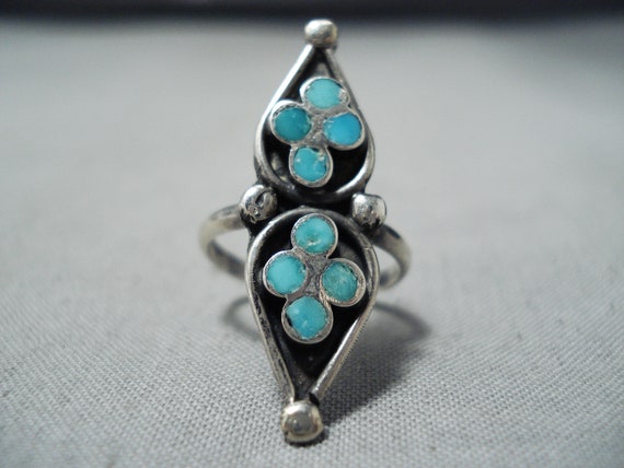 Dazzling Vintage Native American Zuni Blue Gem Turquoise Sterling Silver Ring Old Dazzling Vintage Native American Zuni Blue Gem Turquoise Sterling Silver Ring Old