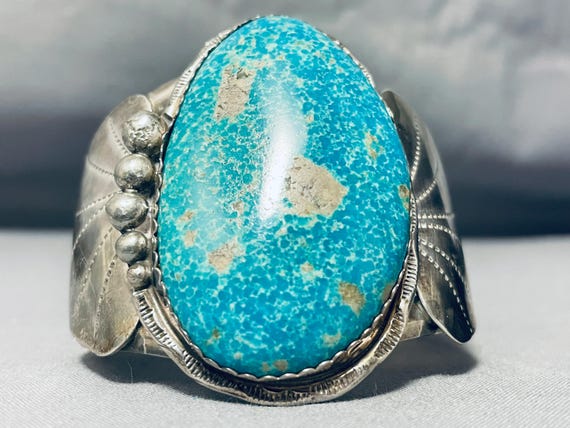 Important Gilbert Turquoise Vintage Native American Navajo Sterling Silver Bracelet Important Gilbert Turquoise Vintage Native American Navajo Sterling Silver Bracelet