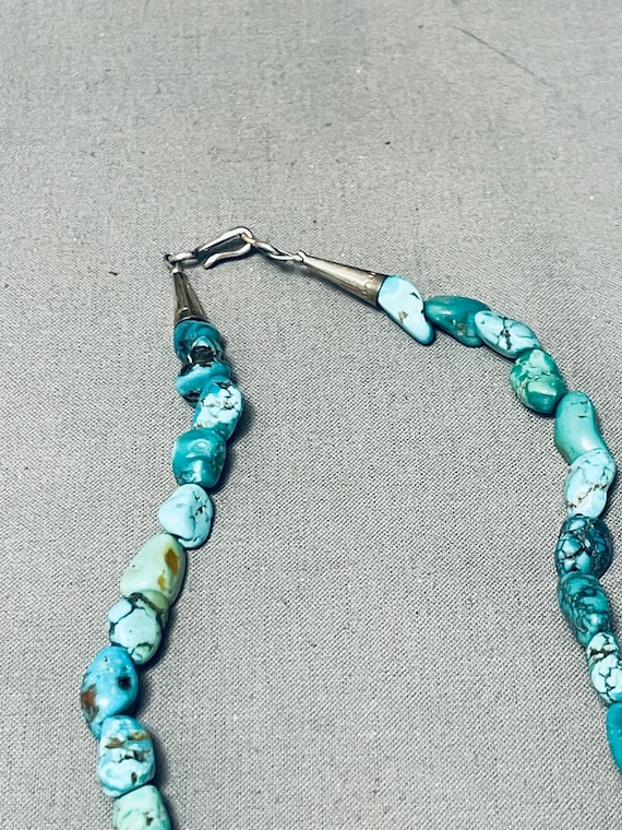 Chunky Nugget Turquoise Native American Navajo Sterling Silver Tubule Necklace Chunky Nugget Turquoise Native American Navajo Sterling Silver Tubule Necklace