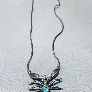 Very Unique Vintage Native American Navajo Turquoise Inlay Sterling Silver Necklace Very Unique Vintage Native American Navajo Turquoise Inlay Sterling Silver Necklace