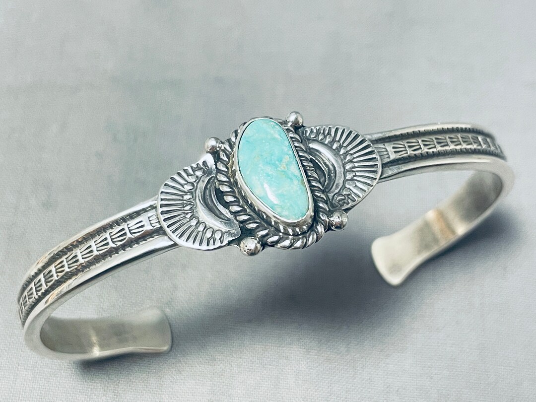 Signed Native American Navajo Old Kingman Turquoise Sterling Silver ...