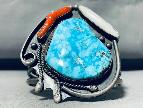Extremely Rare Turquoise Vintage Native American Navajo Sterling Silver Ring Extremely Rare Turquoise Vintage Native American Navajo Sterling Silver Ring