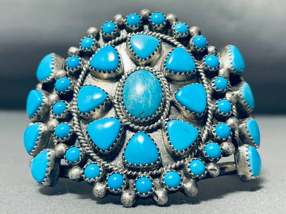 Unique Turquoise Shape Vintage Native American Navajo Sterling Silver Bracelet Cuff Unique Turquoise Shape Vintage Native American Navajo Sterling Silver Bracelet Cuff