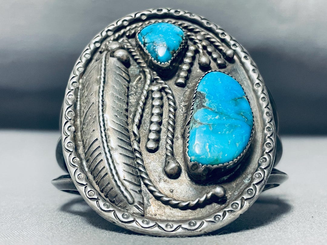 Rare Damale Turquoise Vintage Navajo Native American Jewelry Silver Bracelet Old Rare Damale Turquoise Vintage Navajo Native American Jewelry Silver Bracelet Old