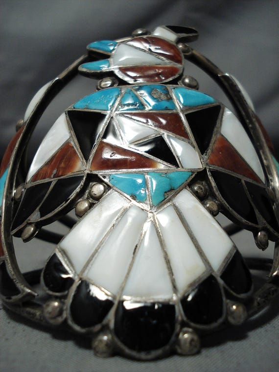 One Of Best Vintage Native American Zuni Santo Domingo Turquoise Sterling Silver Bird Bracelet One Of Best Vintage Native American Zuni Santo Domingo Turquoise Sterling Silver Bird Bracelet
