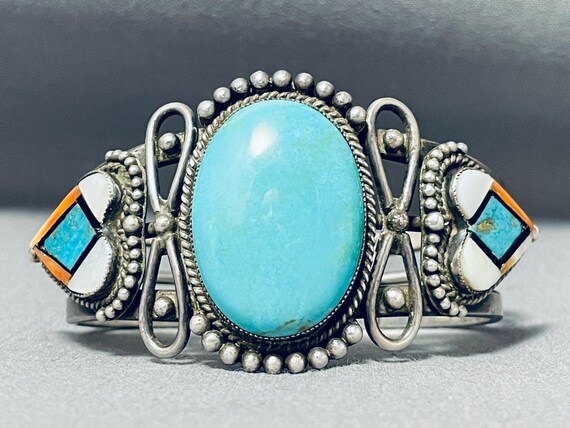 One Of The Most Unique Vintage Native American Zuni Turquoise Sterling Silver Bracelet One Of The Most Unique Vintage Native American Zuni Turquoise Sterling Silver Bracelet