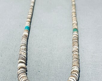 Native American Traditionele Vintage Santo Domingo Royston Turquoise Sterling zilveren ketting - Doe een bod!