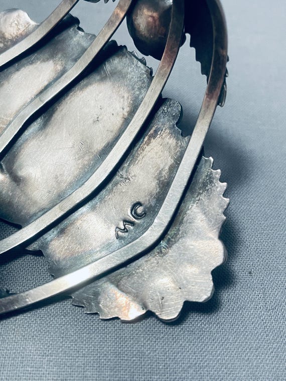 Museum Vintage Native American Navajo Long Turquoise Sterling Silver Leaf Bracelet Museum Vintage Native American Navajo Long Turquoise Sterling Silver Leaf Bracelet