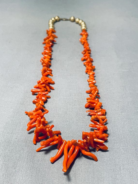 Native American Superior Vintage Santo Domingo Coral Goldfill Necklace Native American Superior Vintage Santo Domingo Coral Goldfill Necklace