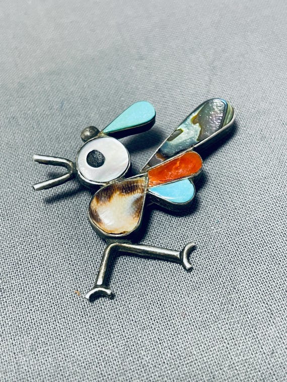 Adorable Vintage Native American Zuni Turquoise Sterling Silver Nm Roadrunner Pin/ Pendant Adorable Vintage Native American Zuni Turquoise Sterling Silver Nm Roadrunner Pin/ Pendant