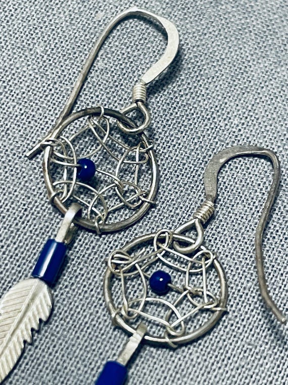 Peaceful Native American Navajo Lapis Sterling Silver Dreamcatcher Earrings Peaceful Native American Navajo Lapis Sterling Silver Dreamcatcher Earrings
