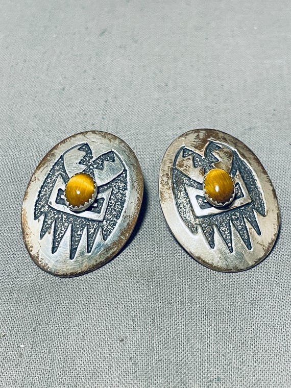 Thomas Singer Vintage Native American Navajo Sterling Silver Tiger Eye Earrings Thomas Singer Vintage Native American Navajo Sterling Silver Tiger Eye Earrings