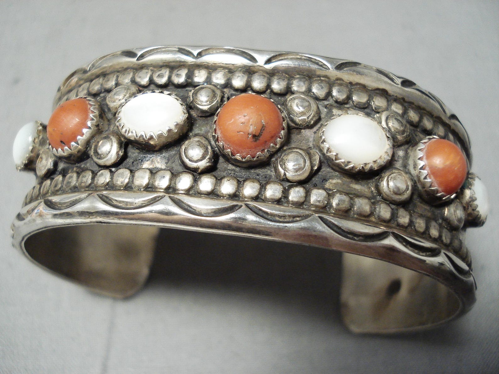 Museum Vintage Native American Navajo Coral Sterling Silver Bracelet ...