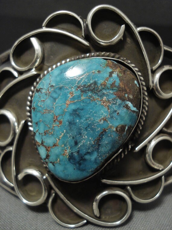 Swirling Galore Vintage Navajo Carico Lake Turquoise Native American Jewelry Silver Bracelet Swirling Galore Vintage Navajo Carico Lake Turquoise Native American Jewelry Silver Bracelet