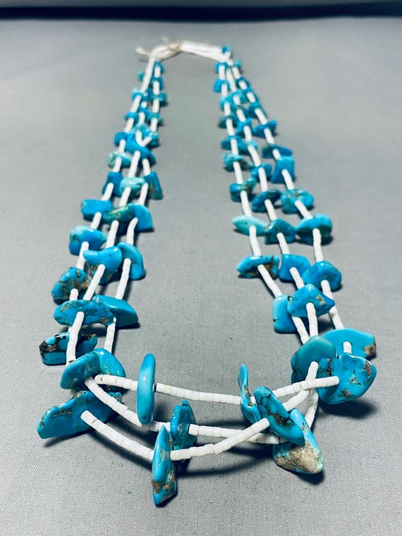 Native American Rare Vintage Santo Domingo Blue Gem Turquoise Shell Sterling Silver Necklace Native American Rare Vintage Santo Domingo Blue Gem Turquoise Shell Sterling Silver Necklace