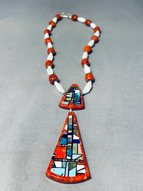 Native American One Of The Most Unique Vintage Santo Domingo Turquoise Inlay Necklace Native American One Of The Most Unique Vintage Santo Domingo Turquoise Inlay Necklace
