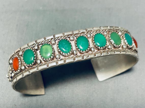 Lee Paulin Vintage Wide Native American Navajo Turquoise Coral Sterling Silver Bracelet Cuff Lee Paulin Vintage Wide Native American Navajo Turquoise Coral Sterling Silver Bracelet Cuff