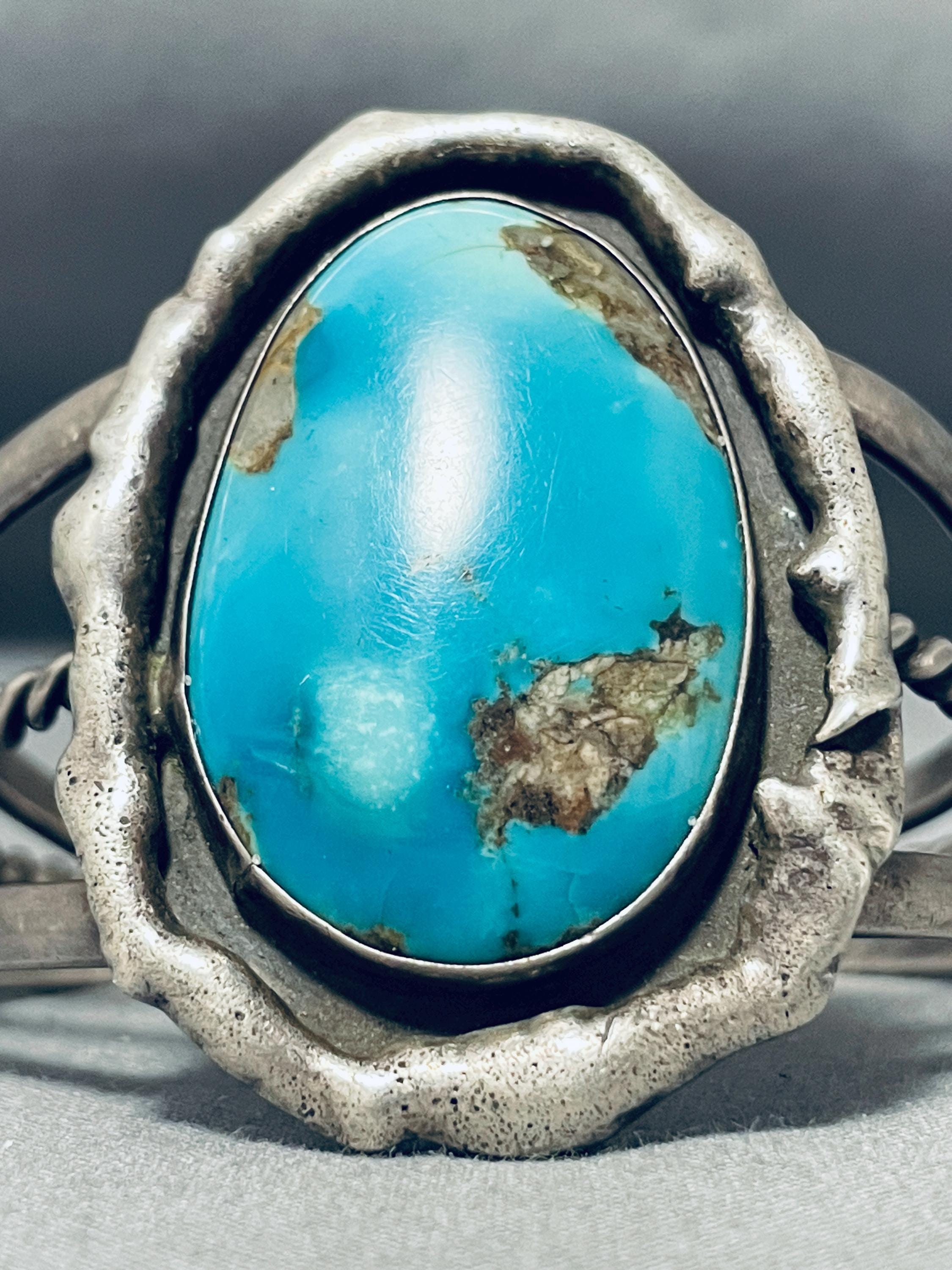 Slag Of Silver Vintage Native American Navajo Blue Gem Turquoise Sterling Silver Bracelet Old Slag Of Silver Vintage Native American Navajo Blue Gem Turquoise Sterling Silver Bracelet Old