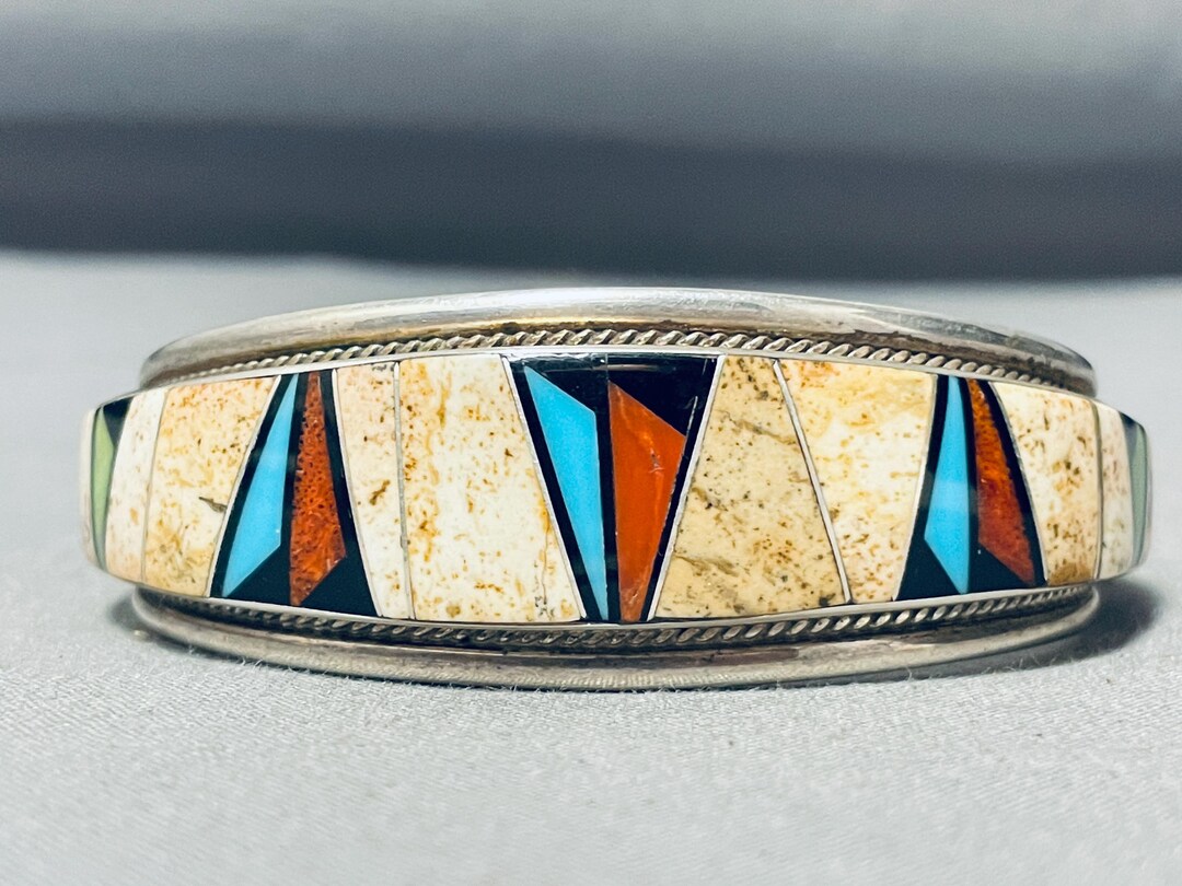 Douglas Signed Vintage Native American Navajo Turquoise Inlay
