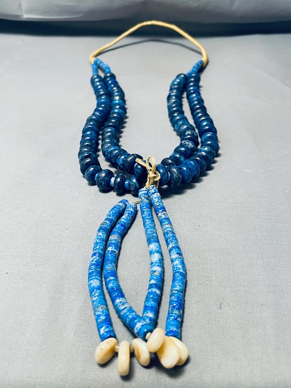 Very Unique Vintage Native American Navajo Turquoise Lapis Heishi Sterling Silver Necklace Very Unique Vintage Native American Navajo Turquoise Lapis Heishi Sterling Silver Necklace