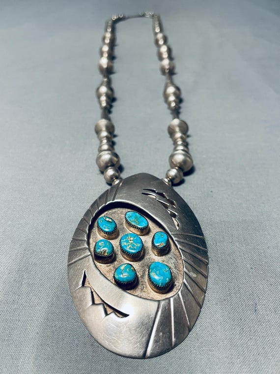 Opulent Vintage Native American Jewelry Navajo Turquoise Graduating Jacla Pendant Opulent Vintage Native American Jewelry Navajo Turquoise Graduating Jacla Pendant