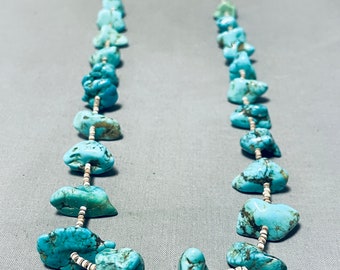 Marvelous Vintage Native American Navajo Pilot Mountain Turquoise Necklace - Make An Offer!